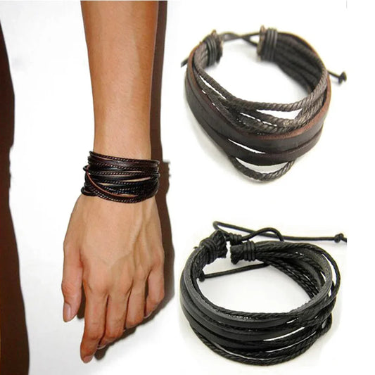 Heiß verkaufen hand gewebte Modeschmuck Frauen Männer hand gewebte Mode mehr schicht ige Leder geflochtene Seil Armband Armband