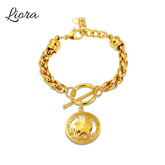 Liora Trendy Edelstahl Animel Cock Runde Anhänger Armbänder Für Frauen Korb Kette OT Verschluss Armbänder Kein Anlaufen Schmuck
