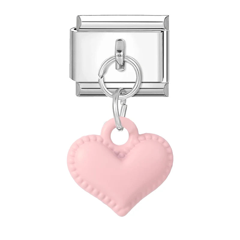 Lila Rosa Blau Schleife Knoten Herz Muschel Muschel Anhänger Italienischer Charm Link Fit 9MM Armband Edelstahl Männer Frauen DIY Herstellung