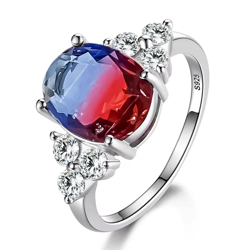 Zirkonringe aus 925er-Sterlingsilber mit weißem, rosa, hellblauem Champagner-Zirkon, ovalem Stein, Modeschmuck, Partygeschenke für Frauen