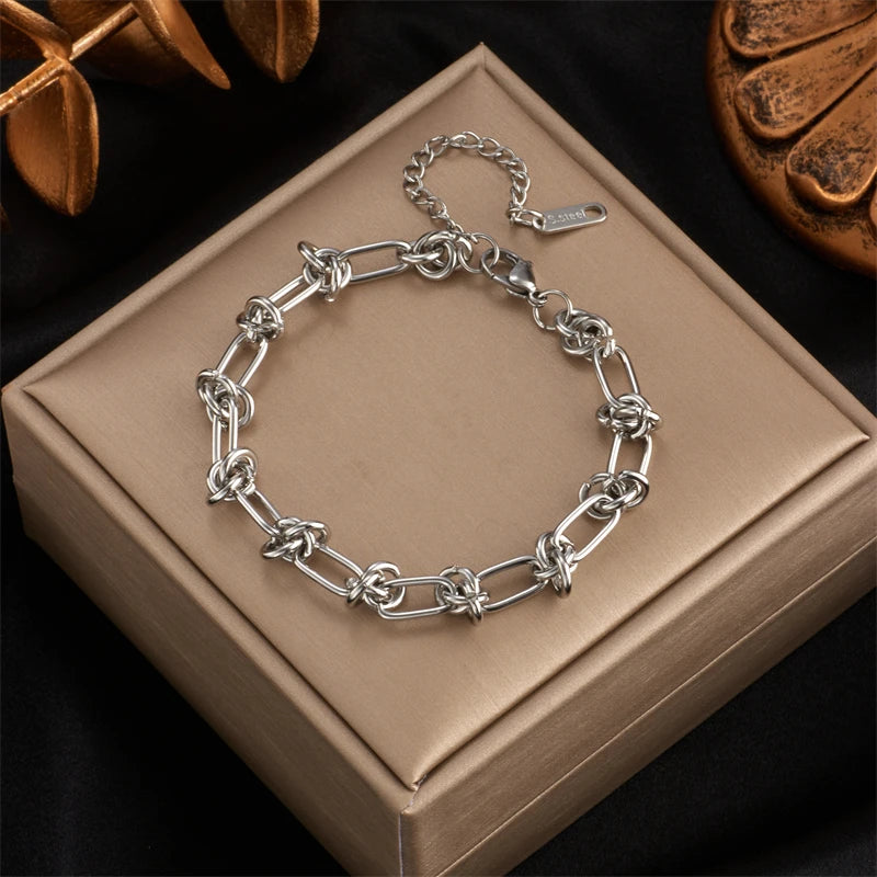 DIEYURO 316L Edelstahl Gold Silber Farbe Twist Knoten Halskette Armbänder Für Frauen Mädchen Neue Mode Lichtecht Schmuck Set