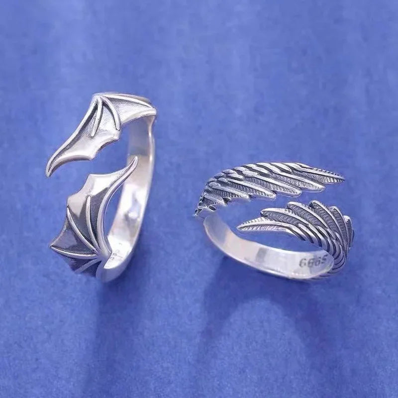 1 Teil/para Neue Vintage Engel Dämon Flügel Hip Hop Einstellbare Paare Ringe für Männer Frauen Silber Farbe Retro Punk Stil schmuck