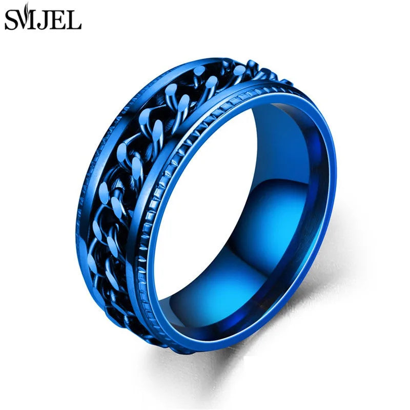 Coole Edelstahl Drehbare Kette Herren Ring Multifunktionale Mode 8mm Fidget Spinner Ringe Paar Schmuck bague homme 2025