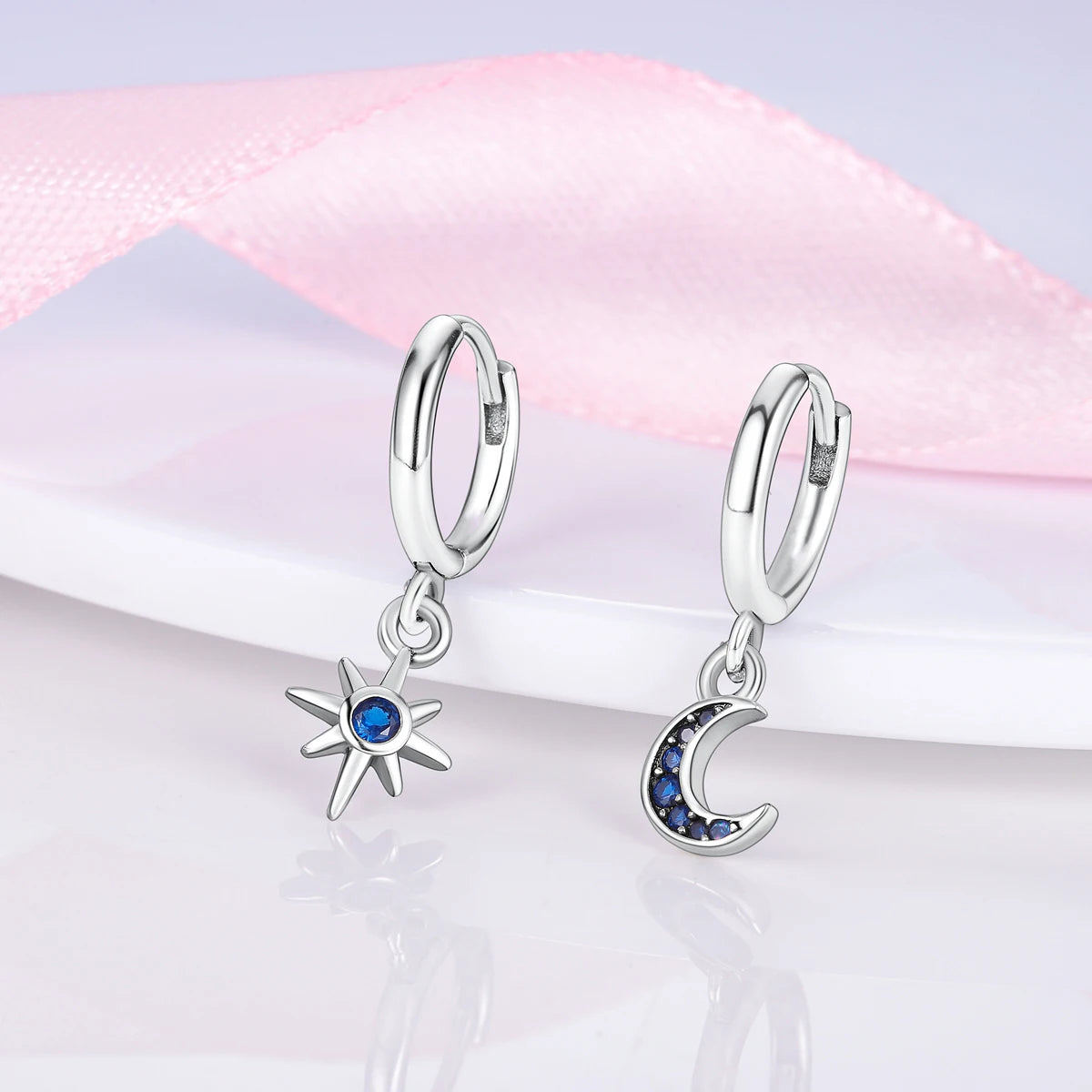 Creolen aus 925er Silber für Damen, Pendientes, Mond, Sonne, Original-Ohrringe, Modeschmuck