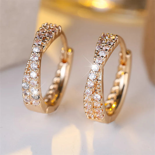 Weißer Zirkon, kleiner Stein, gekreuzte Creolen für Frauen, Vintage-Gold, Silber, Farbe, Hochzeitsschmuck, vielseitiges Accessoire