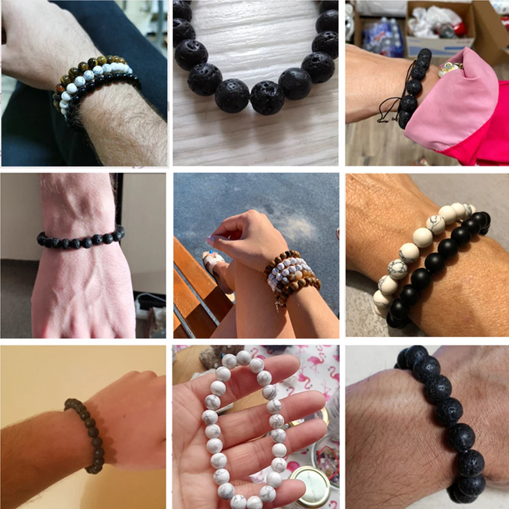 Natürliche Weiße Howlith Echtstein Armband 6/8/10mm Perlen Armbänder Für Frauen Männer Energie Yoga Stretch armband Meditation Jewerly