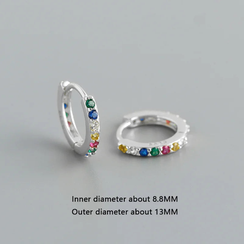 WANTME 925 Sterling Silber Einfache Farbe Zirkon Huggies 8,8mm Ohr Creolen für Frauen Mode Überzogene 18 k Gold Charms schmuck