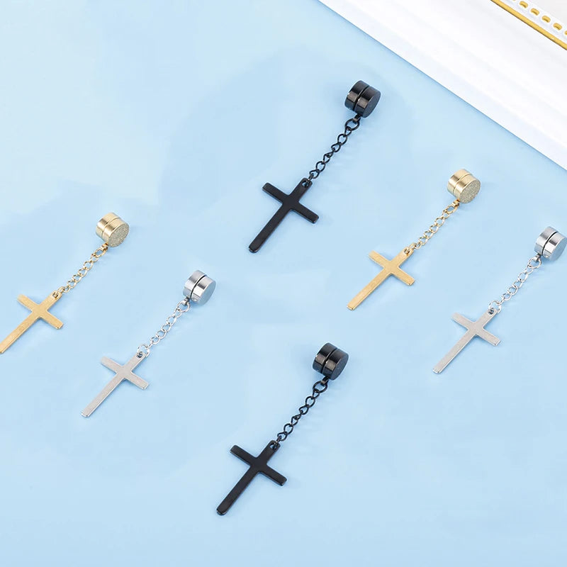 Punk Herren Starker Magnet Magnet Kreuz Ohrstecker Set Nicht Piercing Ohrringe Gefälschte Ohrringe Geschenk für Freund Liebhaber Schmuck