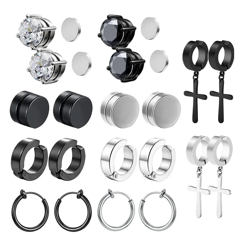 6-teiliges Set, Kristall, starke magnetische Ohrstecker-Clip-Ohrringe für Männer und Frauen, Punk, runde Zirkon-Magnet-Ohrringe, nicht durchdringender Schmuck