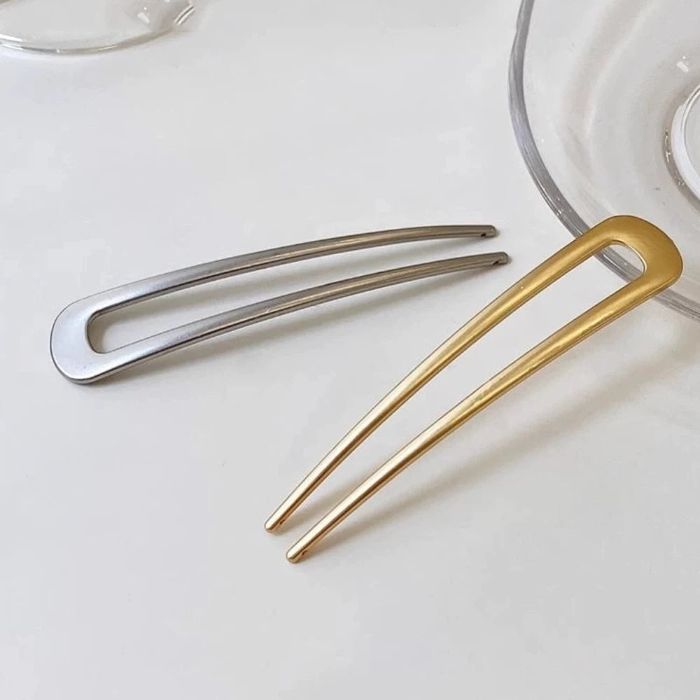 Einfache U-förmige Metall-Haarstäbchen, 2-Zinken, gedrehte Haargabel für Dutts, Chignons, Frauen und Mädchen, Pferdeschwanz, hält tägliche Frisuren