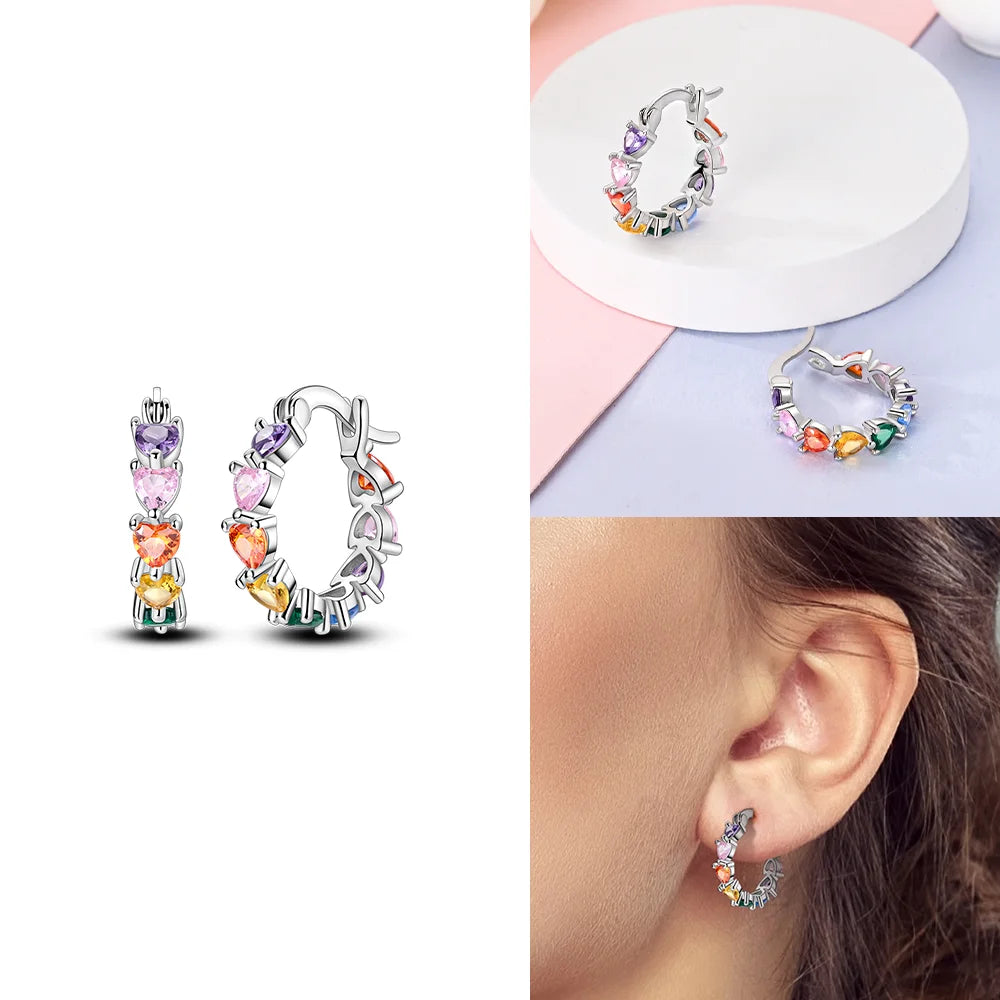 Schmetterlings-Ohrringe, Original 925er Silber, rosa Schleife, Herz, Zirkon, Stern, Blume, Ohrstecker, Damen, Schmuck, Geschenk, Liebe, Valentinstag-Set