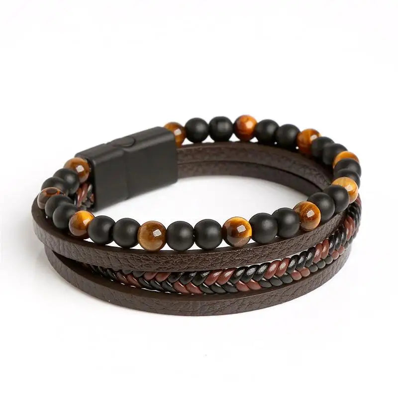 Jiayiqi Leder Armband Männer Punk Hip Hop Metall Charme Tigerauge Stein Perlen Multi-Schicht Armband Für Männer Mode schmuck Geschenk