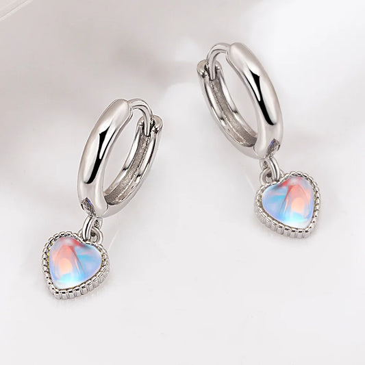 Ohrstecker aus 925er-Sterlingsilber, Mondstein, Herz, Kristalle, für Damen, eleganter Luxus-Schmuck, Accessoires, Großhandel mit Schmuck