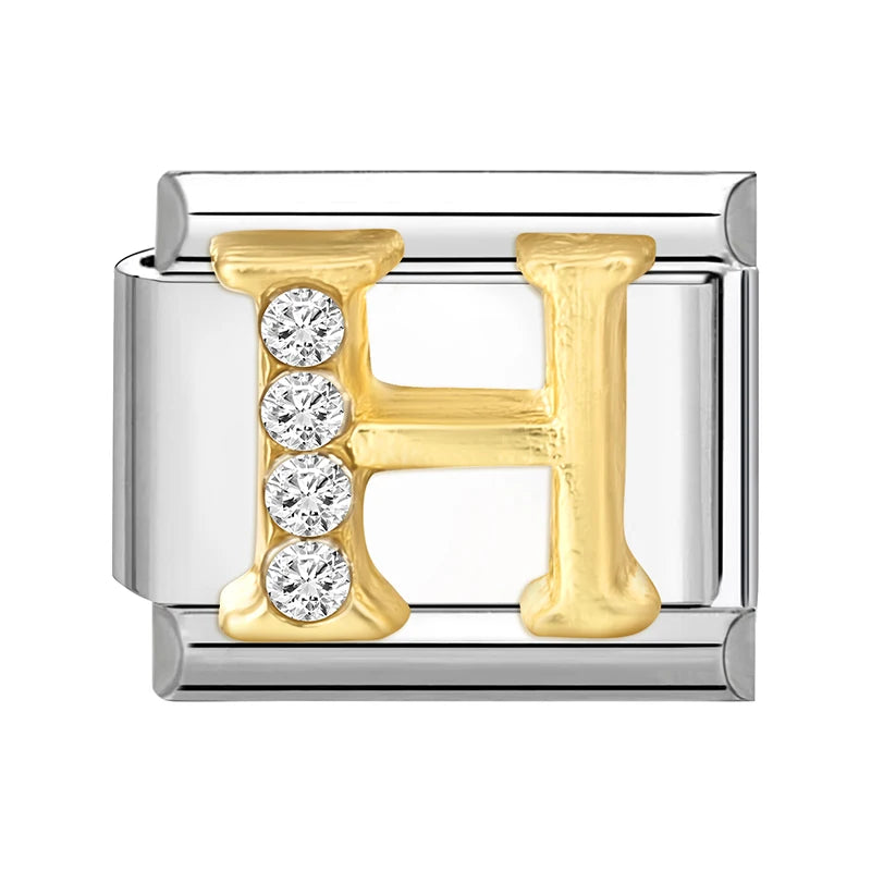 Neues modisches italienisches Armband mit 26 englischen Buchstaben, Edelstahl-Armreif, goldfarben, eingelegter Zirkonia, DIY-Herstellung von Schmuck, Geschenken