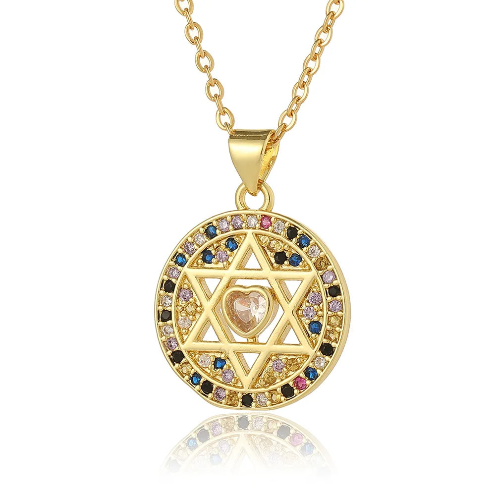 Kubischer Zirkonia-Kristall, jüdischer Davidstern, Anhänger, Kette, Halskette für Damen, vergoldetes Messing, CZ-Steine, Salomosiegel, Schmuck