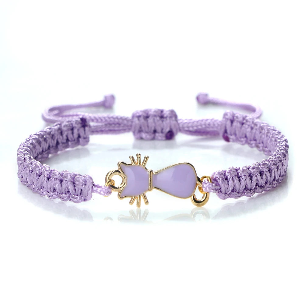 Neue Frauen Seil Armbänder Hand Gewebt Lila Faden Armband Niedlichen Tier Anhänger Armband Vintage Daisy Blume Armreif Mädchen Schmuck