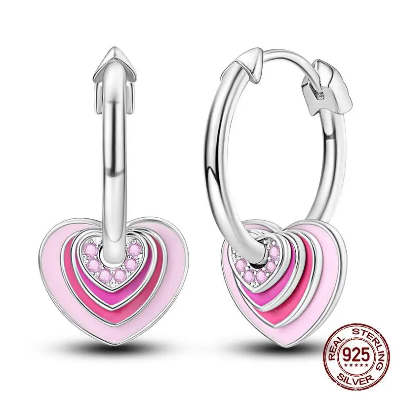 Leuchtende Muschel-Ohrringe für Damen, Original-Ohrringe aus 925er-Sterlingsilber, Pavé-CZ-Stern, Mond, Creolen, Verlobung, Hochzeit, Schmuck
