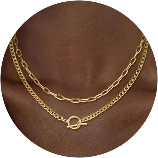 Gold geschichtete Halskette für Frauen K vergoldete Halskette Frauen Cuban Link Büroklammer Kette Knebelverschluss Halskette Schmuck für Frauen