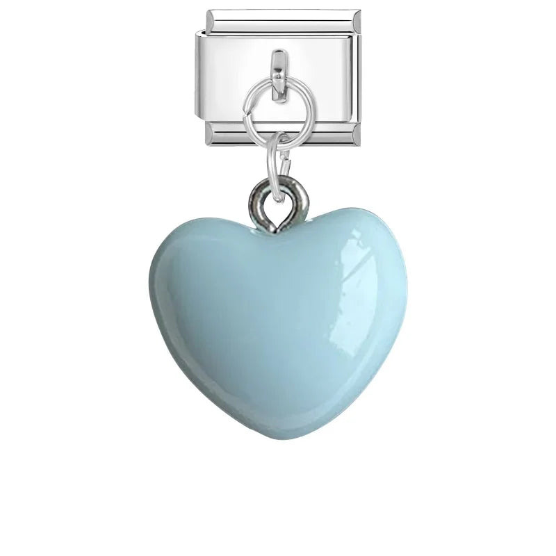 Lila Rosa Blau Schleife Knoten Herz Muschel Muschel Anhänger Italienischer Charm Link Fit 9MM Armband Edelstahl Männer Frauen DIY Herstellung