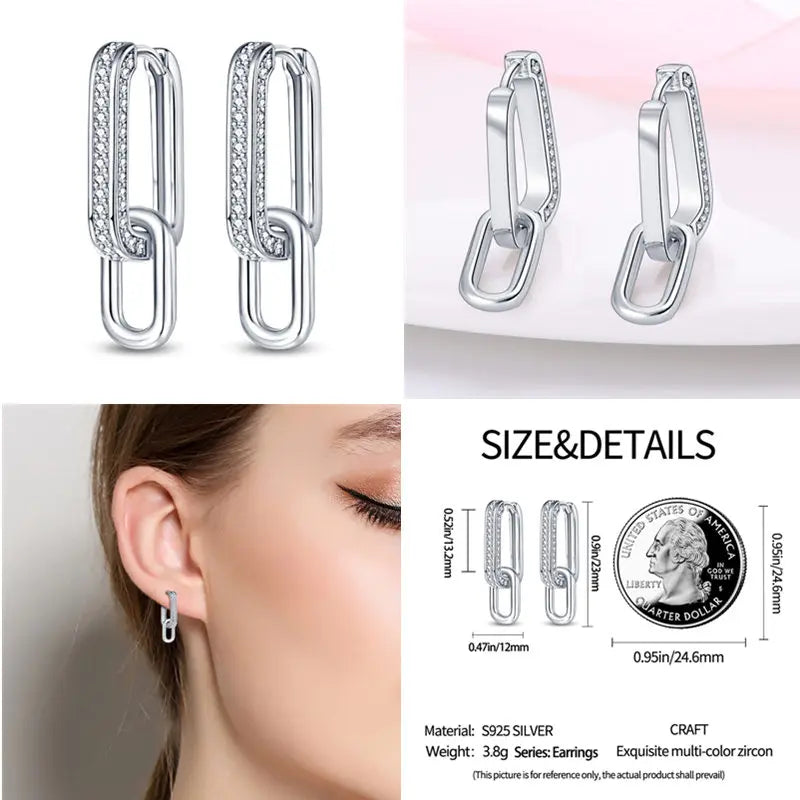 2024 Hotsale Ohrringe aus 925er-Sterlingsilber, Creolen mit Pavé-CZ-U-Form, Zirkon für Frauen, funkelnd, mit Größe, Modellanzeige