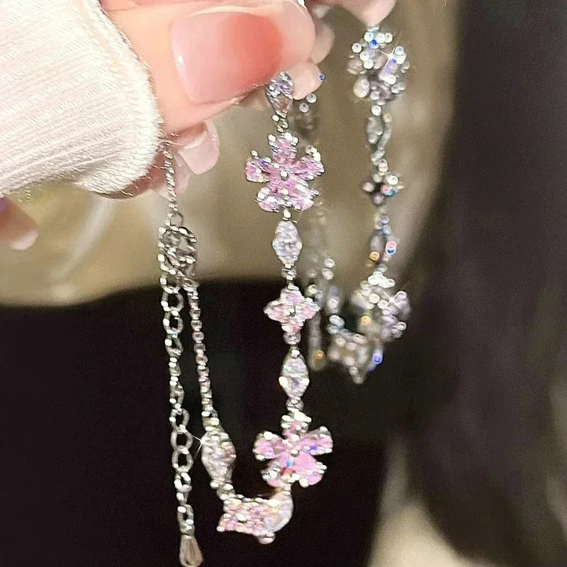 Elegante Kristall Blumen Armband Für Frauen Y2K Süße Mädchen Mond Kirschblüte Bogen Zirkon Armbänder Luxus Designer Schmuck Geschenk