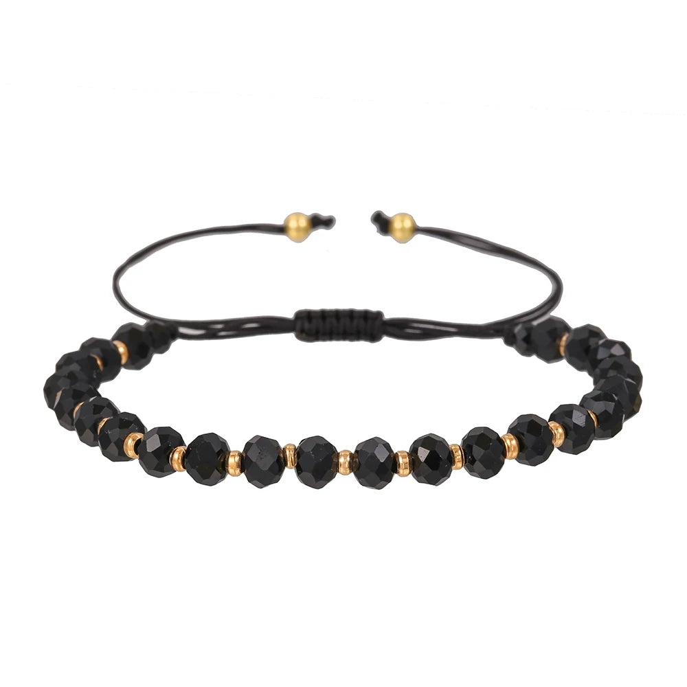 Mode Boho Einstellbare Schmuck Flechten Armband Armband Schwarz Kristall Stein Perlen Armband Für Frauen Zubehör Schmuck