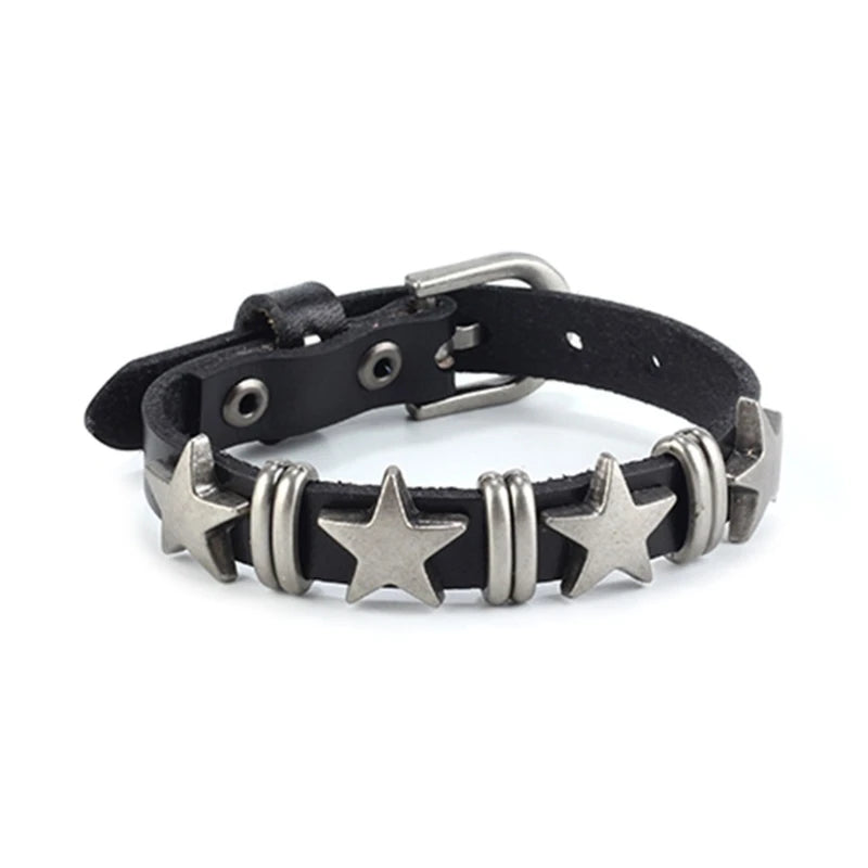 Goth Vintage Stern Leder Legierung Armbänder Für Frauen Männer Gothic Retro Paar Armband Rock Party Schmuck Zubehör-Dekor