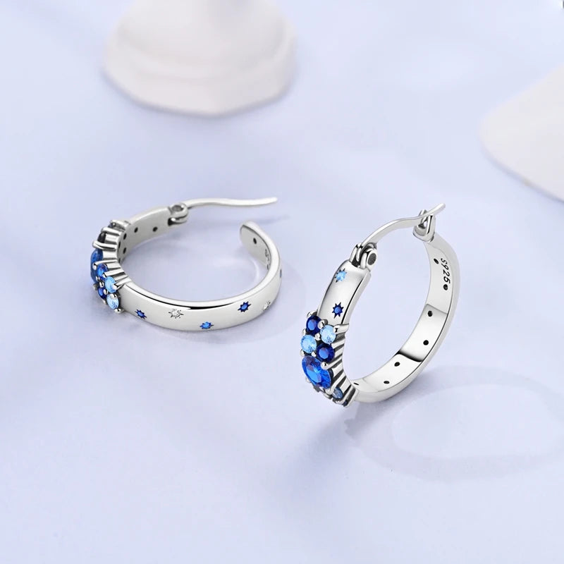 Original 925 Sterling Silber Blaue Zirkonium Schmetterling Ohrringe Farbige Creolen Frauen Weibliche Party Edlen Ohrring Schmuck