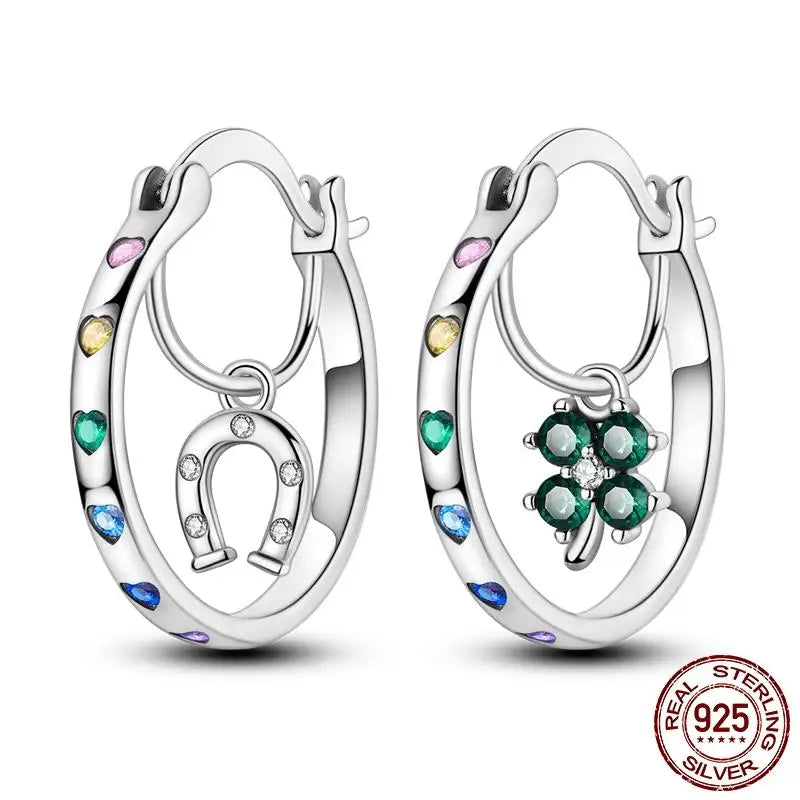 Leuchtende Muschel-Ohrringe für Damen, Original-Ohrringe aus 925er-Sterlingsilber, Pavé-CZ-Stern, Mond, Creolen, Verlobung, Hochzeit, Schmuck