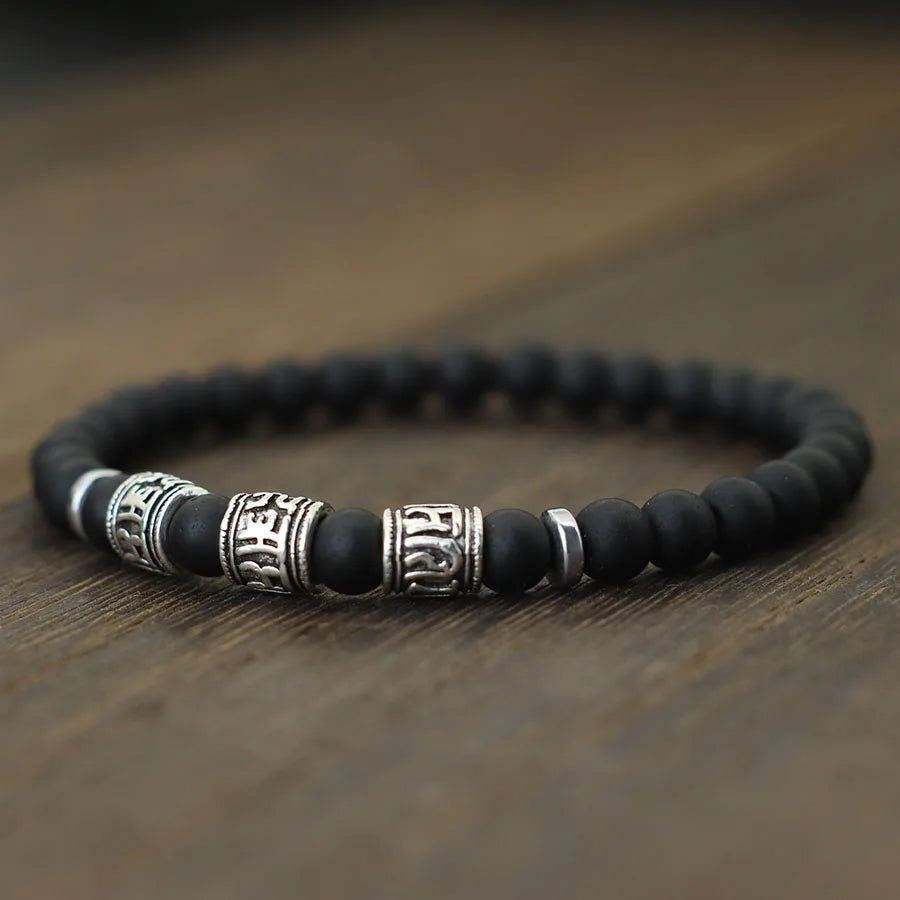Vintage Herren Armband Perlen Om Mani Padme Hum Mantra Armband Wikinger Schmuck Zubehör Natürliche Lava Tigeraugen Stein Armband