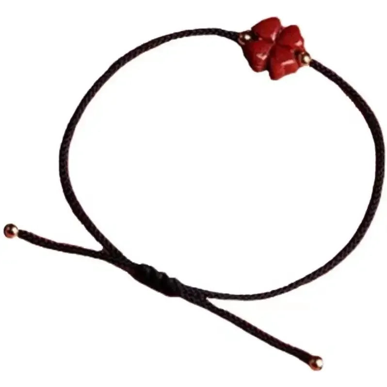 Natürlicher lila Zinnober-Glücksklee, handgefertigt, rotes Seil, Glücksarmreif, Damen- und Herren-Glücks-Fußkettchen, Armband, Größe verstellbar, • Mohamedпо
