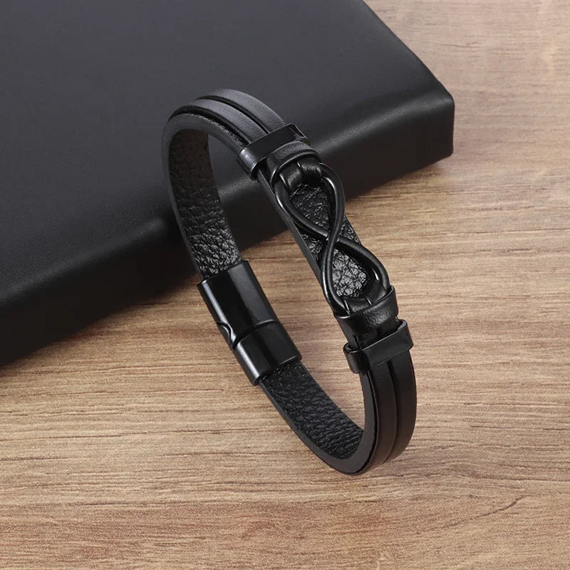 Retro Punk Fahrradkette handgewebtes Lederarmband mit Metallschnalle für Männer Motorradfahrer Rock Party Schmuck Geschenk