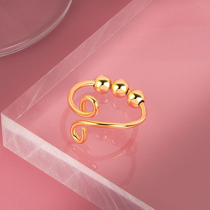 Stress Relief Runde Perlen Knuckle Ringe Für Frauen Frei Drehen Rotierenden Angst Fidget Spinner Twisted Ring Anillos Ajustables