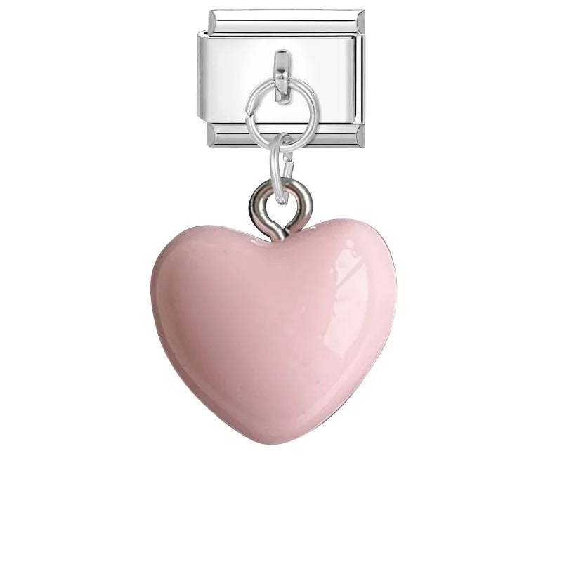 Lila Rosa Blau Schleife Knoten Herz Muschel Muschel Anhänger Italienischer Charm Link Fit 9MM Armband Edelstahl Männer Frauen DIY Herstellung