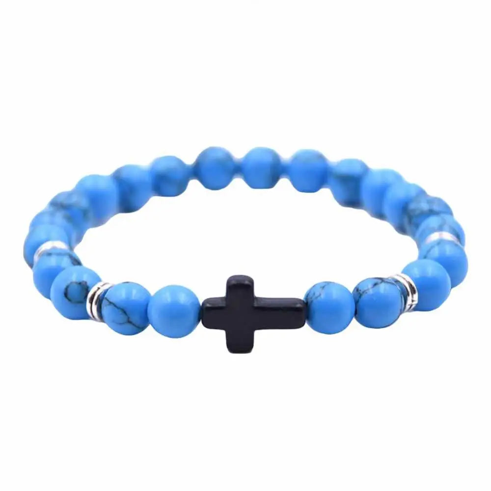 Mode Unisex 6 Farben Kreuz Charme elastischen Seil Armband Stein Armreif Schmuck Armbänder auf Hand Armreifen für Frauen Männer