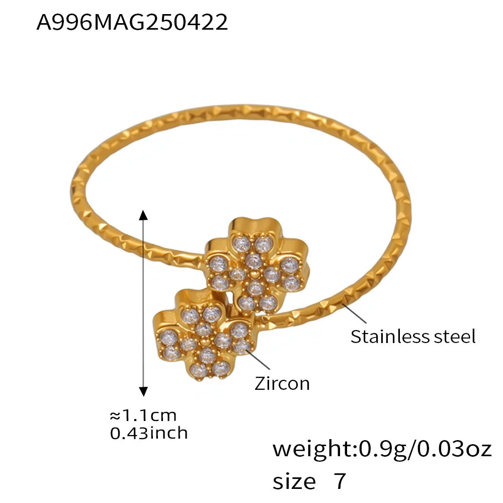 Nivora Zarte Zirkon Blume Dünne Mädchen Offene Ringe Edelstahl 18K Gold Überzogene Eheringe Ringe Für Frauen Schmuck