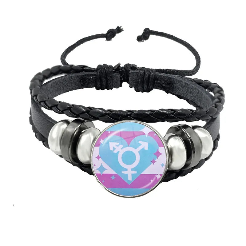 LGBT Schwarz Weave Leder Armband Bi Stolz Glas Cabochon Homosexuell Stolz Regenbogen Flagge Foto Armreif Schmuck Für Frauen Männer Liebhaber geschenk
