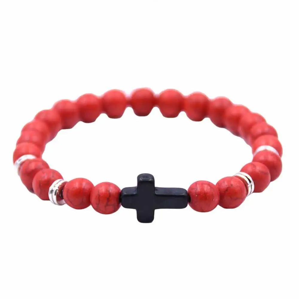 Mode Unisex 6 Farben Kreuz Charme elastischen Seil Armband Stein Armreif Schmuck Armbänder auf Hand Armreifen für Frauen Männer