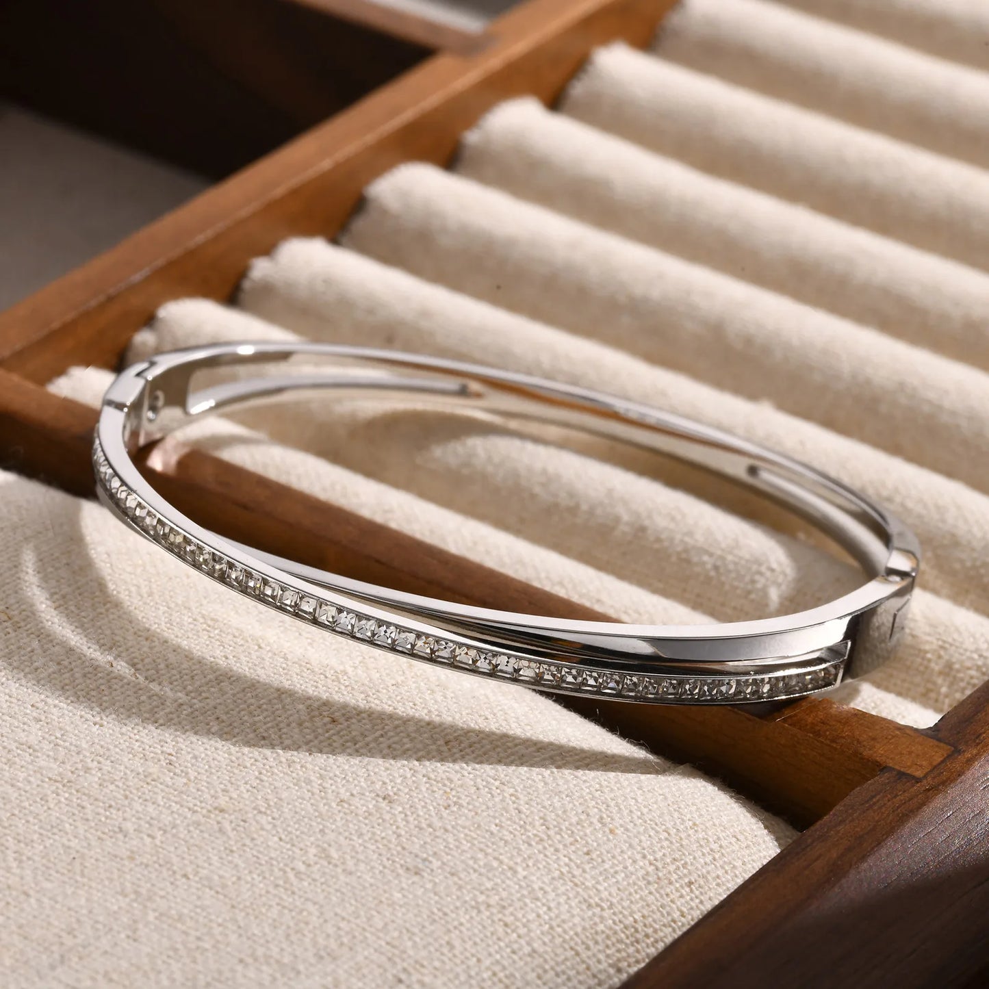 Edelstahl Zirkon zu öffnendes Armband für Frauen Mädchen Silber Farbe einfache trendige Handgelenk Armbänder Schmuck Geschenke