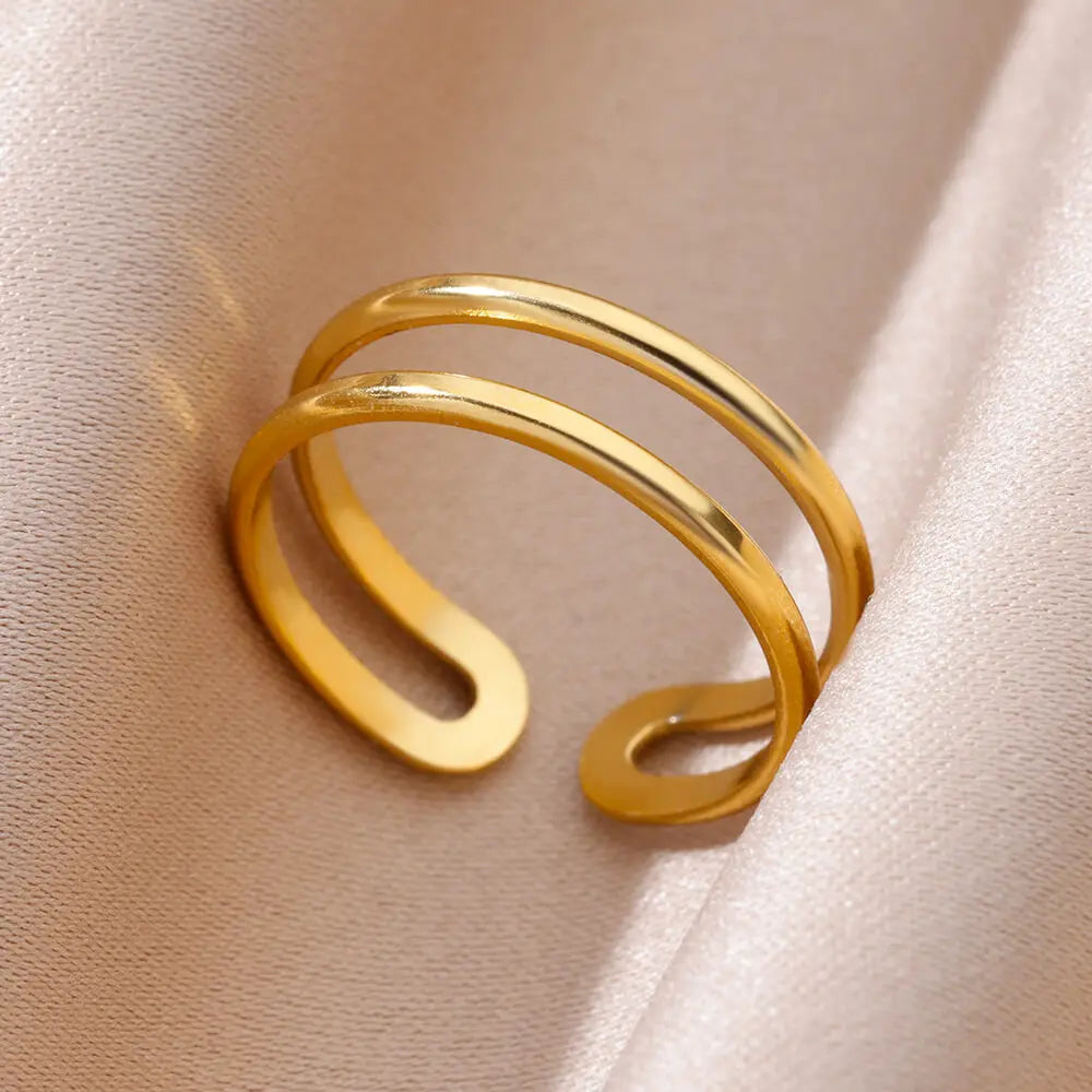Edelstahl Ringe Für Frauen Männer Gold Farbe Hohl Weit Offenen Ring Weiblich Männlich Mode Hochzeit Party Finger Schmuck Geschenk 2024