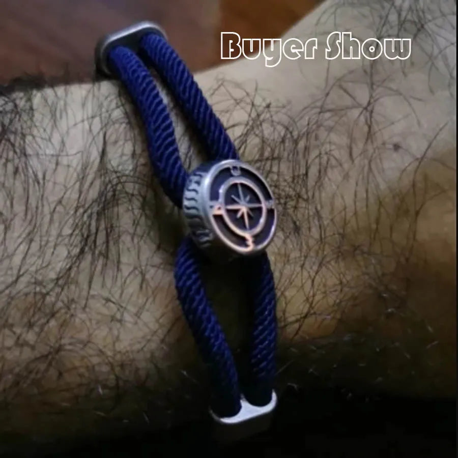Premium Herrenarmband Wikinger Nautical Compass Armband Bilayer Grade A 4mm Rundes Seil Wickelarmband Starke Magnetschnalle Pulseria