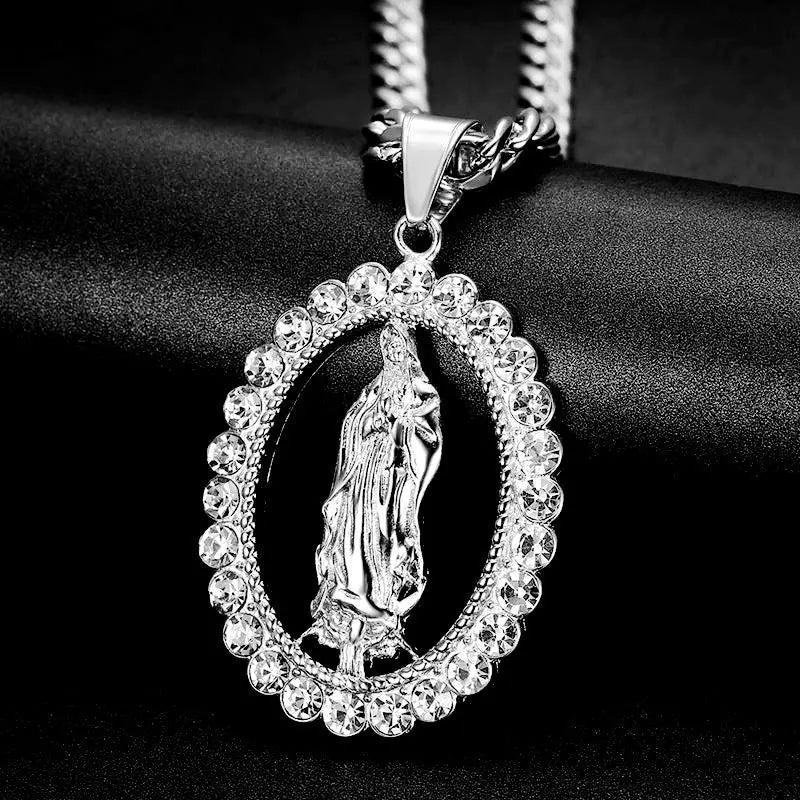 Klassische Persönlichkeit hohle Jungfrau Maria Anhänger religiöse Männer und Frauen künstliche Zirkon Halskette Retro katholischen Schmuck