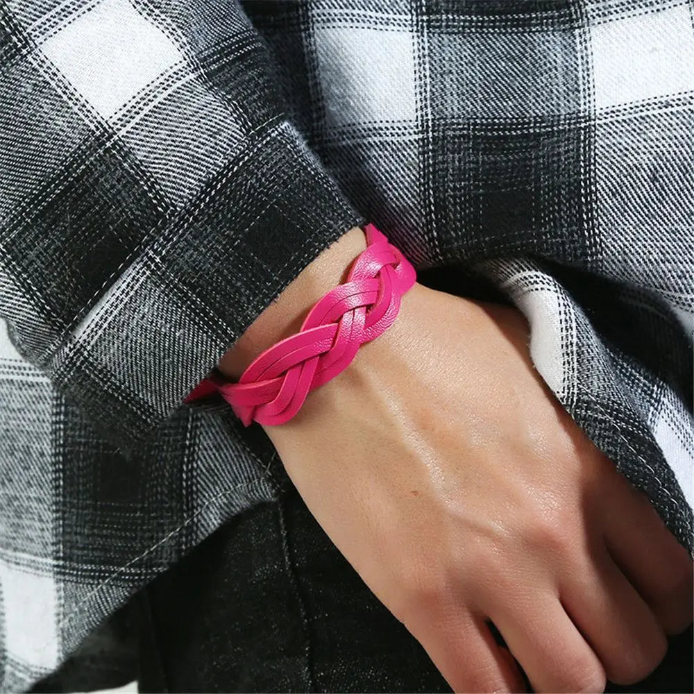 Mode solide geflochtene Twist Leder Armband einfache vielseitige Student Armreifen Punk Snap Armband Schmuck verstellbare Armband