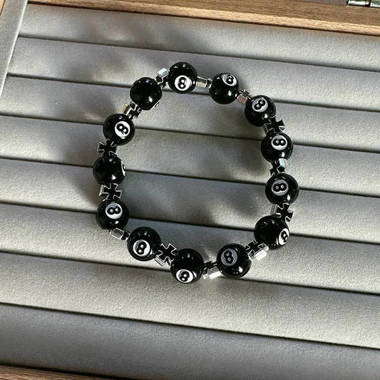 Billard schwarze Kugel 8 Perlen Armband Männer Frauen handgemachte Perlen elastische Armbänder männlich Hip Hop Rock Grunge Schmuck Zubehör