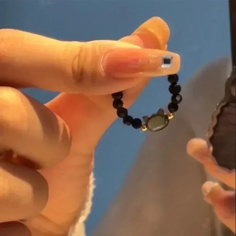 2 stücke natürliche Mondstein Obsidian Ringe Perlen minimalist ischen Zappel ring niedlichen schwarzen weißen Katzen ring Frauen Männer Party Zubehör Schmuck