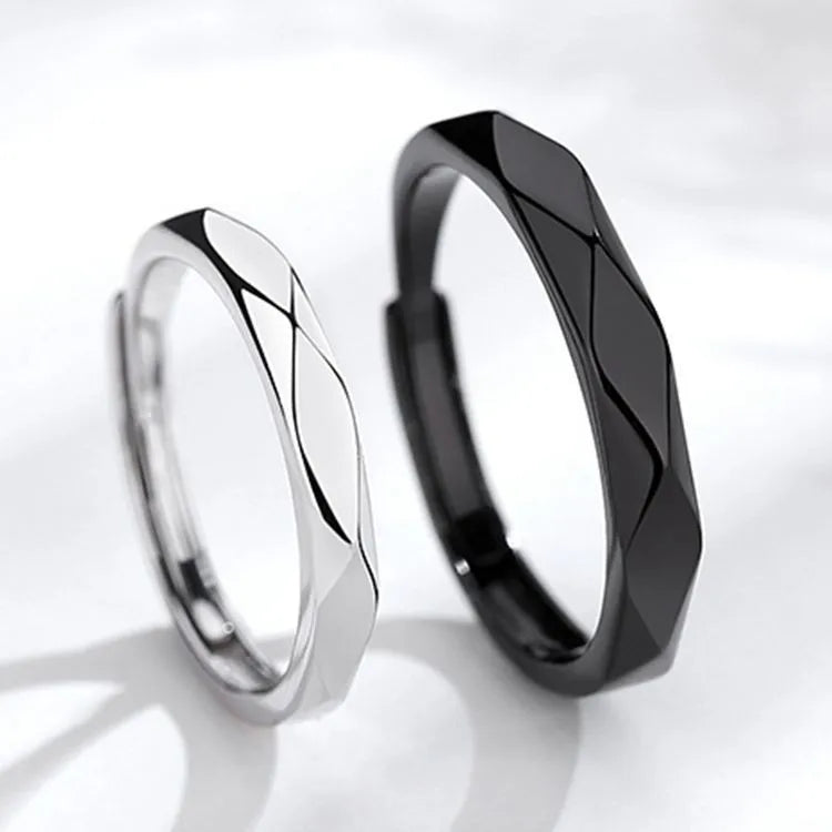 Modischer einfacher Paarring, schwarz-weiße Raute-Ringe, verstellbarer offener Schmuck für Damen und Herren, Valentinstag, Hochzeitstag, Geschenke