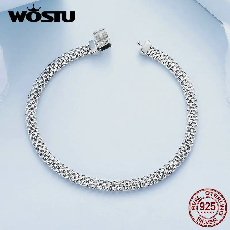 WOSTU Original 925 Sterling Silber Klassische Gestrickte Armband Armreif Für Frauen Luxus Jahrestag Party Schmuck Geschenk FNB124