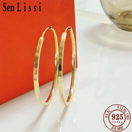 Senlissi – Neue modische 18 Karat vergoldete Creolen für Damen, 925er-Sterlingsilber, 2,0 mm, modischer Ohrring, Canke Jakado Kanao, 3/4/5/6 cm