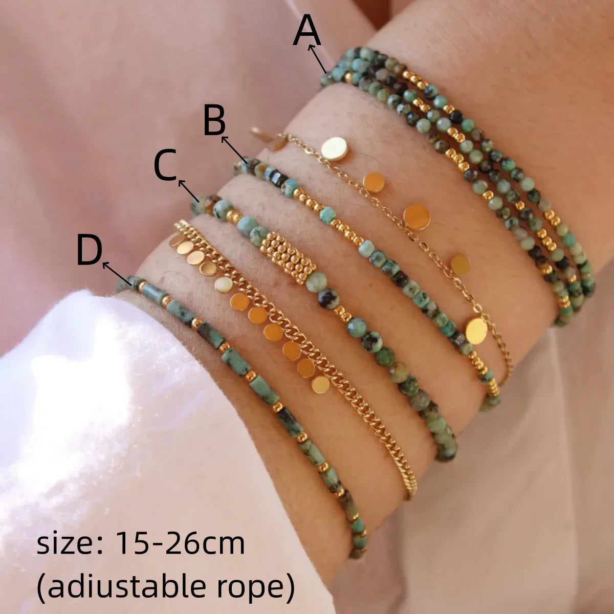 CCGOOD Natürliche türkisfarbene Armbänder für Frauen, Boho, verstellbares Schmuckarmband, Geschenk für Sie, Pulseras, 3 mm, 4 mm, handgefertigter Schmuck