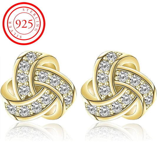 14 Karat vergoldete Ohrstecker, 925er Sterlingsilber, Post-CZ, hypoallergene Ohrringe, Liebesknoten, Zirkonia-Ohrringe für Frauen